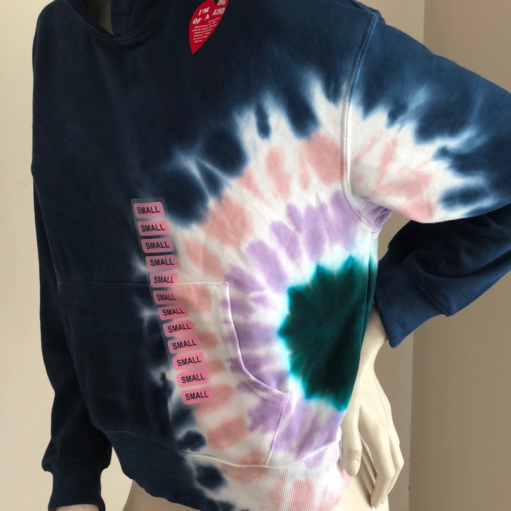 Wildfox Dark Navy Hoodie Kangaroo Pocket Tie Dye Pullover - Picture 4 of 15